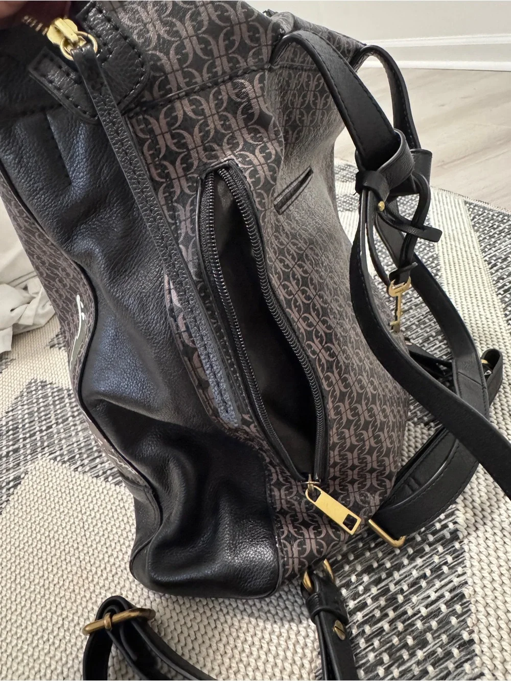 Fossil Brown Monogram Backpack with Floral Prints